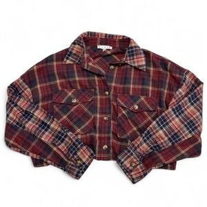 Dry Goods Cropped Button Up Plaid Flannel Long‎ Sleeve Two Toned Red Women's M